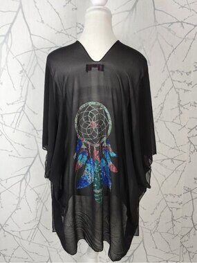Model France Black Rhinestone Dreamcatcher Sheer Poncho